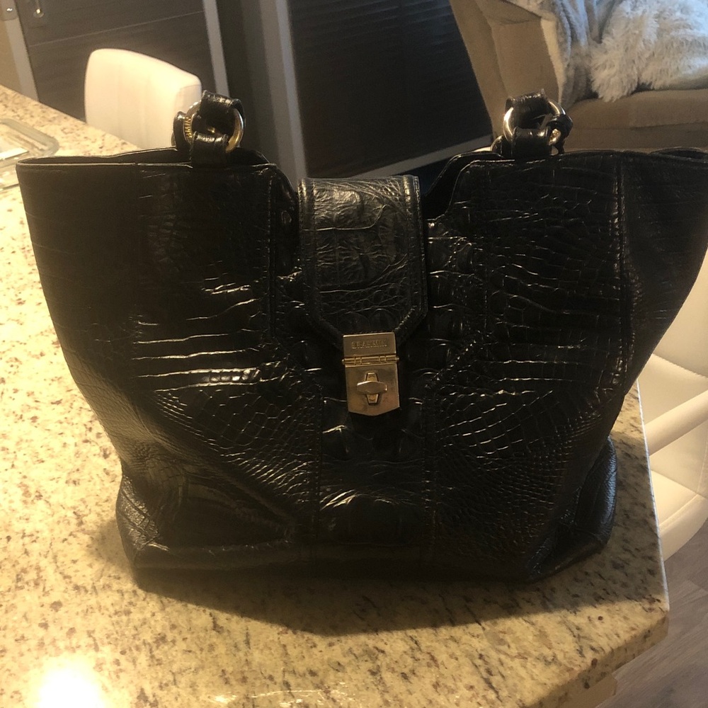Brahmin Black Croc-Embossed Leather Tote